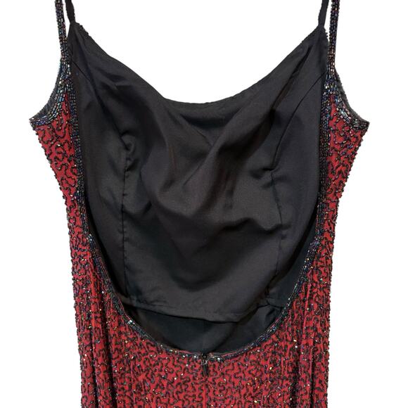 VTG Y2K Red Ombré Beaded Gown Dress Lg Strappy Open Back Fairy Vampy Whimsigoth - Picture 10 of 16
